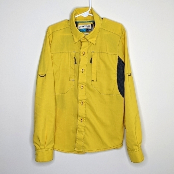 Magellan Outdoors Mag Wick Yellow Fish Gear Fishing Button Down Shirt S - Picture 1 of 5